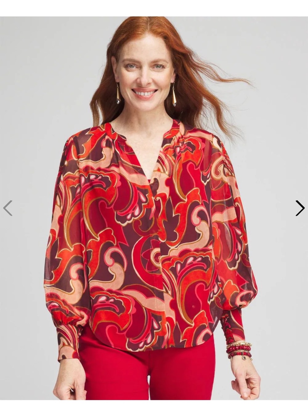 Chico's Red Multi-Print V-Neck Blouse